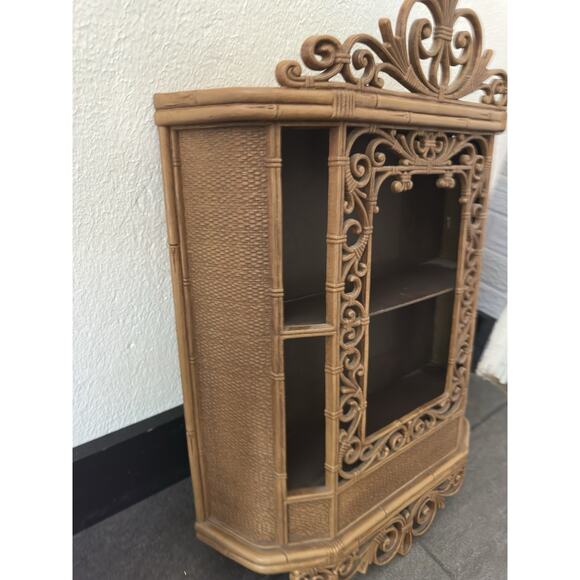 Vintage Homco Syroco Faux Rattan Bamboo Plastic Ornate Wall Cabinet 3609 - Picture 12 of 13
